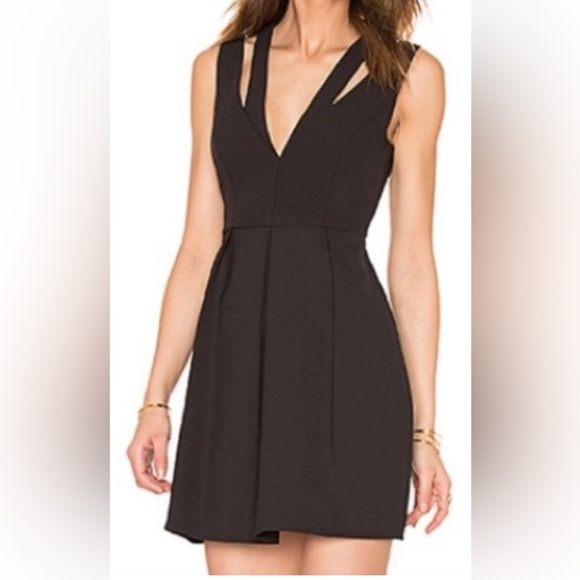 BCBGMAXAZRIA Black Fit & Flare Dress Deep V Cutout Sleeveless - Size 6 - Picture 2 of 8